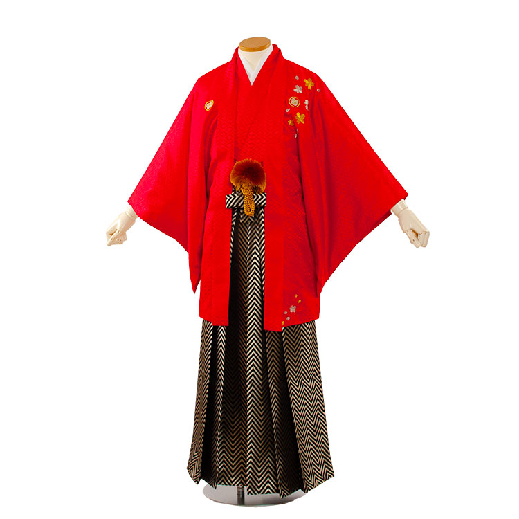 【レンタル】紋付12点フルセット 往復送料無料 新品足袋プレゼント 卒業式 結婚式 成人式 イベント レンタル袴 レンタル衣装 袴セット 羽織袴 紋付袴 袴レンタル 紋付羽織袴 男 袴 男性 セット メンズ 貸衣装 紋付き袴 紋付 羽織 着物 赤色桜刺しゅう 4R04