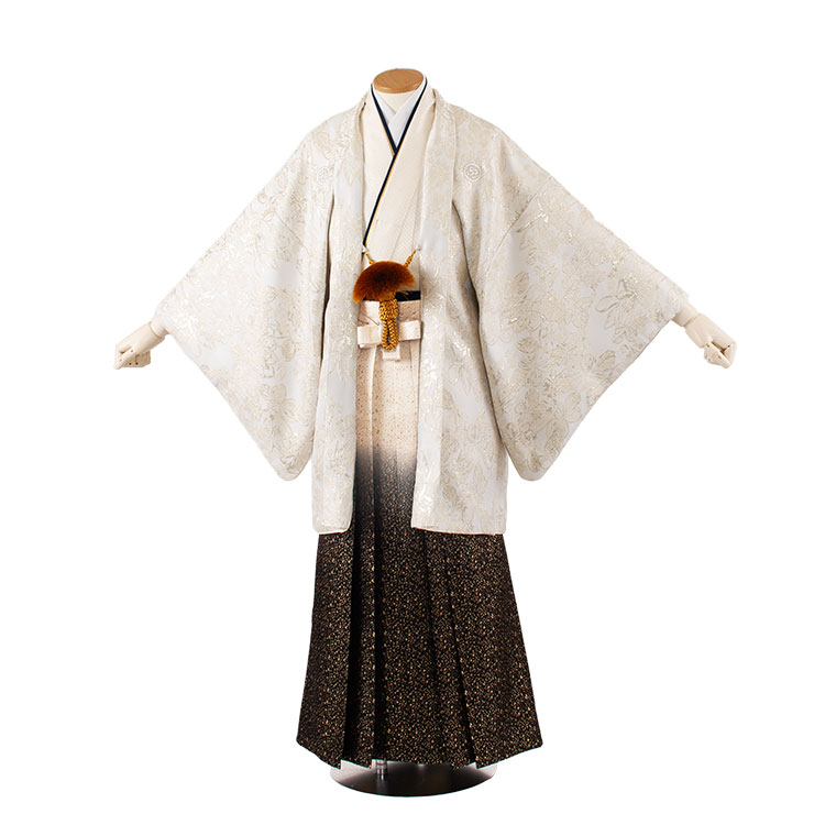 【レンタル】紋付12点フルセット 往復送料無料 新品足袋プレゼント 卒業式 結婚式 成人式 イベント レンタル袴 レンタル衣装 袴セット 羽織袴 紋付袴 袴レンタル 紋付羽織袴 男 袴 男性 セット メンズ 貸衣装 紋付き袴 5C34 白地 花柄