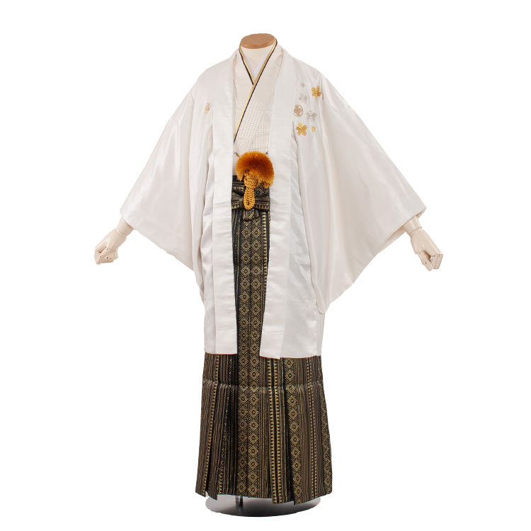 【レンタル】紋付12点フルセット 往復送料無料 新品足袋プレゼント 卒業式 結婚式 成人式 イベント レンタル袴 レンタル衣装 袴セット 羽織袴 紋付袴 袴レンタル 紋付羽織袴 男 袴 男性 セット メンズ 貸衣装 紋付き袴 紋付 羽織 着物 3AF5H05 白　桜｜着物レンタル　京都ちりめんや