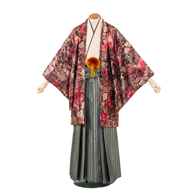 【レンタル】紋付12点フルセット 往復送料無料 新品足袋プレゼント 卒業式 結婚式 成人式 イベント レンタル袴 レンタル衣装 袴セット 羽織袴 紋付袴 袴レンタル 紋付羽織袴 男 袴 男性 セット メンズ 貸衣装 紋付き袴 紋付 羽織 着物 6C62 赤系 ストライプ袴