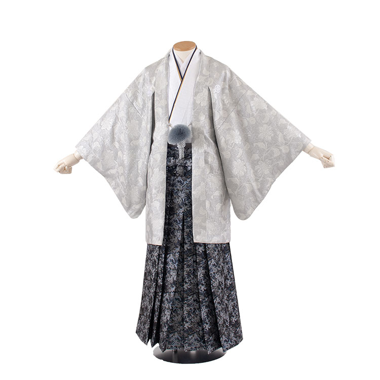 【レンタル】紋付12点フルセット 往復送料無料 新品足袋プレゼント 卒業式 結婚式 成人式 イベントレンタル袴 レンタル衣装 袴セット 羽織袴 紋付袴 袴レンタル 紋付羽織袴 男 袴 男性 メンズ 貸衣装 紋付き袴 紋付 羽織 着物 6H19 シルバー 花柄