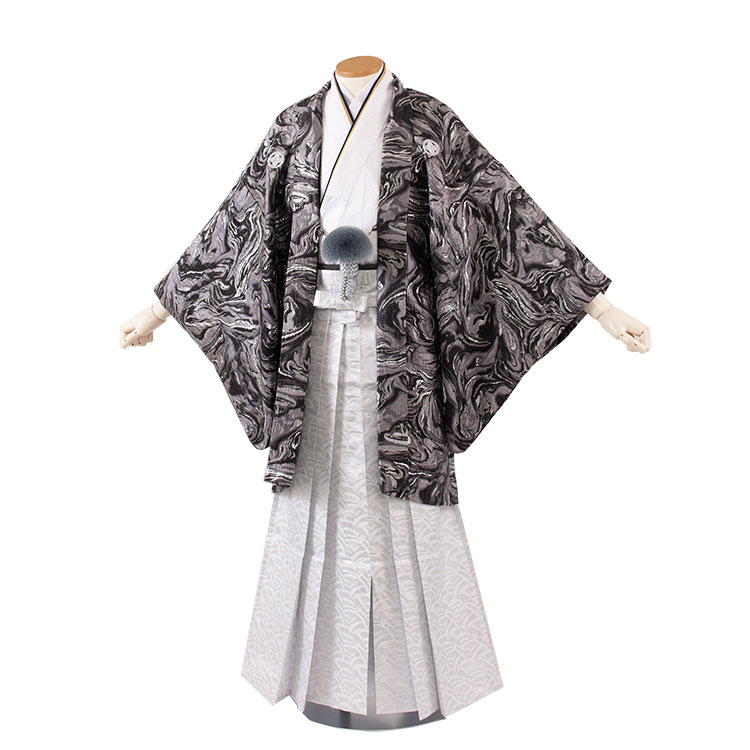 【レンタル】紋付12点フルセット 往復送料無料 新品足袋プレゼント 卒業式 結婚式 成人式 イベント レンタル袴 レンタル衣装 袴セット 羽織袴 紋付袴 袴レンタル 紋付羽織袴 男 袴 男性 セット メンズ 貸衣装 紋付き袴 紋付 羽織 着物 黒モノトーン マーブル柄 6X35