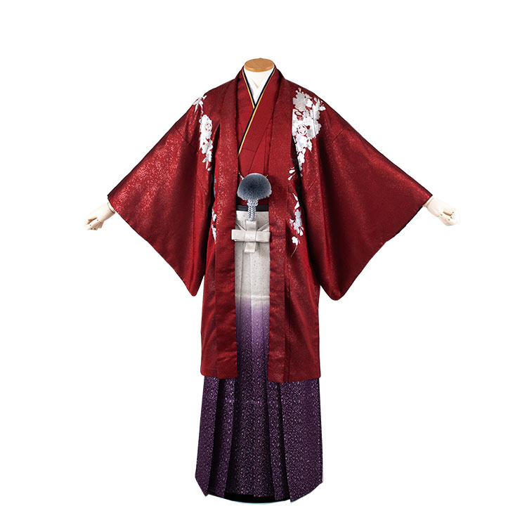 【レンタル】紋付12点フルセット 往復送料無料 新品足袋プレゼント 卒業式 結婚式 成人式 イベントレンタル袴 レンタル衣装 袴セット 羽織袴 紋付袴 袴レンタル 紋付羽織袴 男 袴 男性 メンズ 貸衣装 紋付き袴 紋付 羽織 着物 7C30 赤地 銀彩 桜