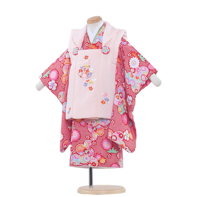 【レンタル】七五三 着物 2歳 女の子 / 2031赤 鞠と大華 / レンタル 七五三レンタル 2歳女の子 二歳 女児 被布セット レンタル七五三 753 被布 小柄な3歳 2歳着物 着物レンタル セット ひな祭り 京都 送料無料