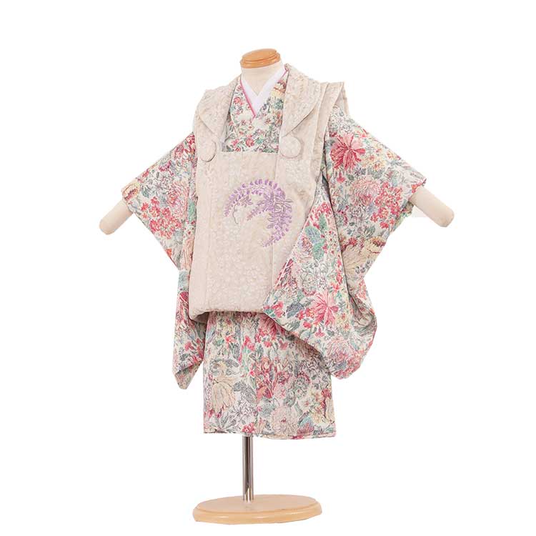 【レンタル】七五三 2歳 女の子 2188 藤の花刺? 被布 着物レンタル 人気 おしゃれ アンティーク レトロ 古典 可愛い 2歳女の子 753着物 被布フルセット 女児 2才 3歳 数え年 ひな祭り 子供 七五三レンタル かわいい 京都 貸衣装 新品足袋プレゼント 往復送料無料