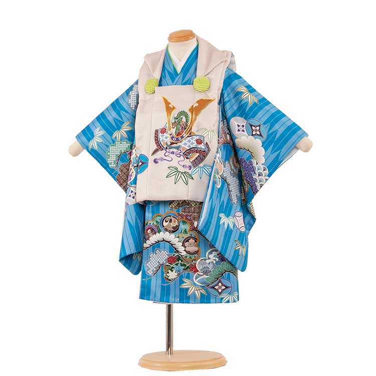 510ab2◎七五三 三歳 男の子 アンティーク着物&被布 レトロ 利休鼠◎ SOUBIEN（創美苑） レンタル 七五三 着物 3歳 男の子 フルセット 茶色