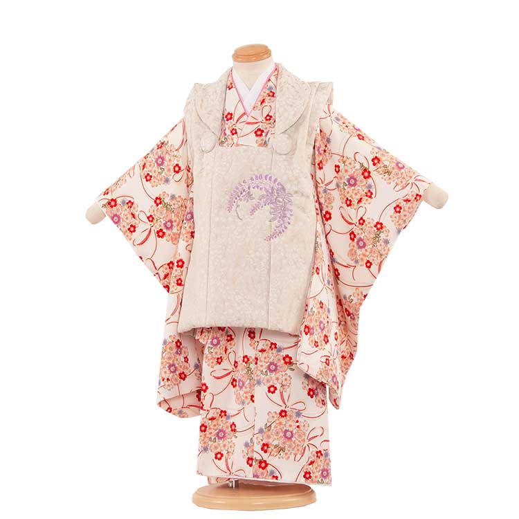【レンタル】七五三 3歳 女の子 3476 藤の花刺?コート×花束 被布レンタル 人気 おしゃれ アンティーク レトロ 古典 可愛い 3歳女の子 被布フルセット 3才 数え年 ひな祭り 女児 子供 七五三レンタル かわいい 京都 貸衣装 新品足袋プレゼント 往復送料無料|着物レンタル 京都ちりめんや