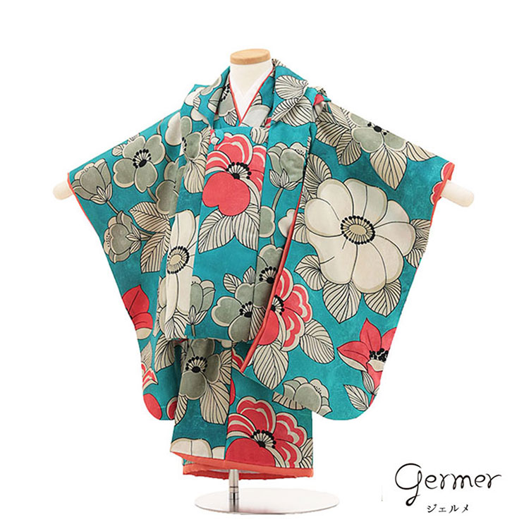 【レンタル】七五三 3歳 女の子 3515 【germer】ジェルメ 青大きな花 被布レンタル 人気 おしゃれ アンティーク レトロ 古典 3歳女の子 被布フルセット 3才 数え年 ひな祭り 女児 子供 七五三レンタル かわいい 高級 京都 貸衣装 新品足袋プレゼント 往復送料無料|着物レンタル 京都ちりめんや