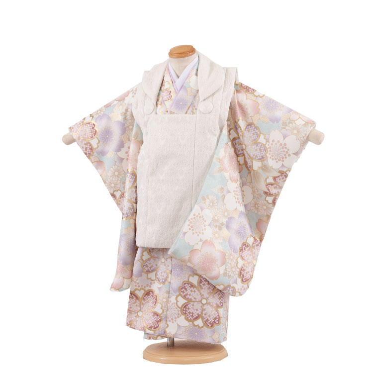 【レンタル】七五三（3歳女児被布）3573 水色 桜 女の子 被布レンタル 人気 おしゃれ 可愛い 3歳女の子 被布フルセット 3才 数え年 ひな祭り 女児 子供 七五三レンタル かわいい 高級 京都 貸衣装 新品足袋プレゼント 往復送料無料