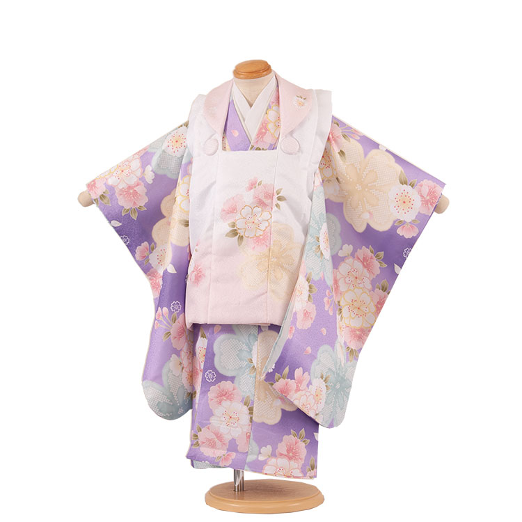 【レンタル】七五三（3歳女児被布）3598 白ぼかし薄ピンク×ラベンダー 桜 女の子 被布レンタル 人気 おしゃれ 可愛い 3歳女の子 被布フルセット 3才 数え年 ひな祭り 女児 子供 七五三レンタル かわいい 高級 京都 貸衣装 新品足袋プレゼント 往復送料無料