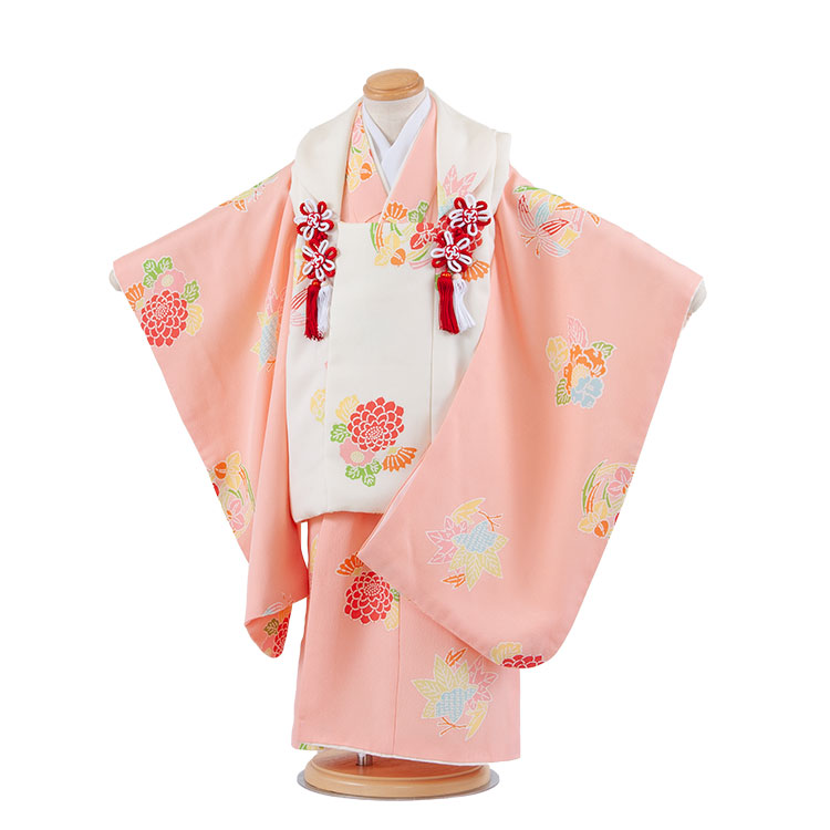 【レンタル】【正絹】七五三 (3歳女児被布)4089 アイボリー×ピンク 花丸文 女の子 被布レンタル 人気 おしゃれ 可愛い 3歳女の子 被布フルセット 3才 数え年 ひな祭り 女児 子供 七五三レンタル かわいい 高級 京都 貸衣装 新品足袋プレゼント 往復送料無料|着物レンタル 京都ちりめんや