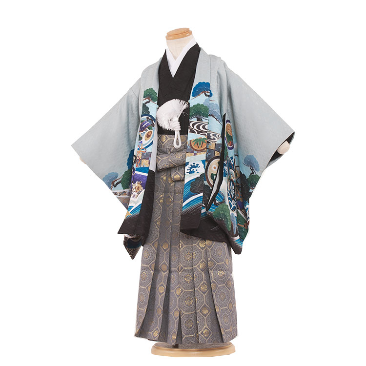 オススメ 袴 着物 男の子 キッズファッション お家で着付けがしたい方におすすめ お家で簡単に着付けができる七五三男児袴 3063 簡単着付け袴 男児 レンタル 七五三 3歳 七五三 三歳 ミントグレー 兜波 男児3歳用 羽織袴 セット 袴 男の子 七五三 着物