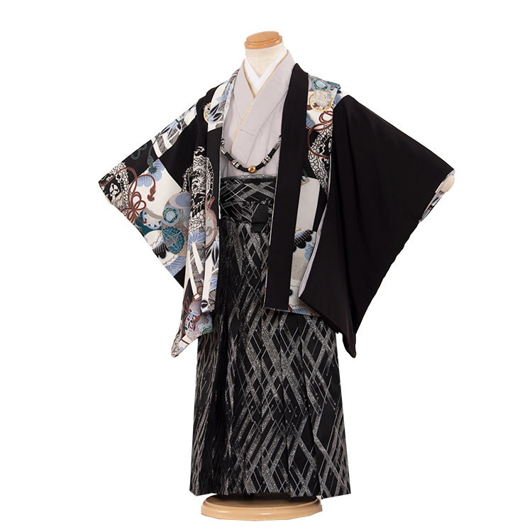 冬バーゲン レンタル かんたん着付け袴 3178 龍 黒オシャレ袴 七五三 着物 男の子 三歳 男児3歳用 羽織袴 3歳 セット 七五三 袴 男の子 七五三 着物 男の子 フルセット レンタル 3歳男の子 着物 はかま 袴 男児 袴セット 新品足袋プレゼント 往復送料無料