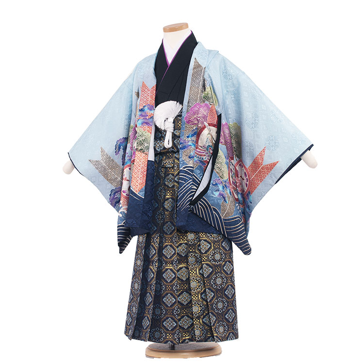 【レンタル】【かんたん着付け袴】七五三 着物 5歳 男の子 / 5009水色 刺繍頭鷹 袴60cm / フルセット 男の子 羽織袴 はかま レンタル 七五三 5歳 着物レンタル 子供着物 の子 七五三レンタル 男の子5歳 753 羽織 袴 結婚式 発表会 卒園式 ★往復送料無料★ 7,040円