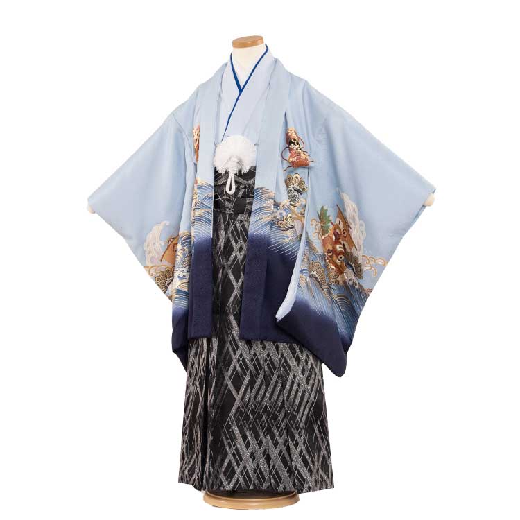 ずっと気になってた レンタル かんたん着付け袴 7098 水色 しゃれっこ お揃い 兄弟 かんたん袴 七五三 着物7歳 8歳 男の子 フルセット 羽織袴 はかま 着物レンタル 子供着物7歳 8歳男の子 七五三レンタル 753 羽織 袴 結婚式 発表会 卒園式 新品足袋プレゼント