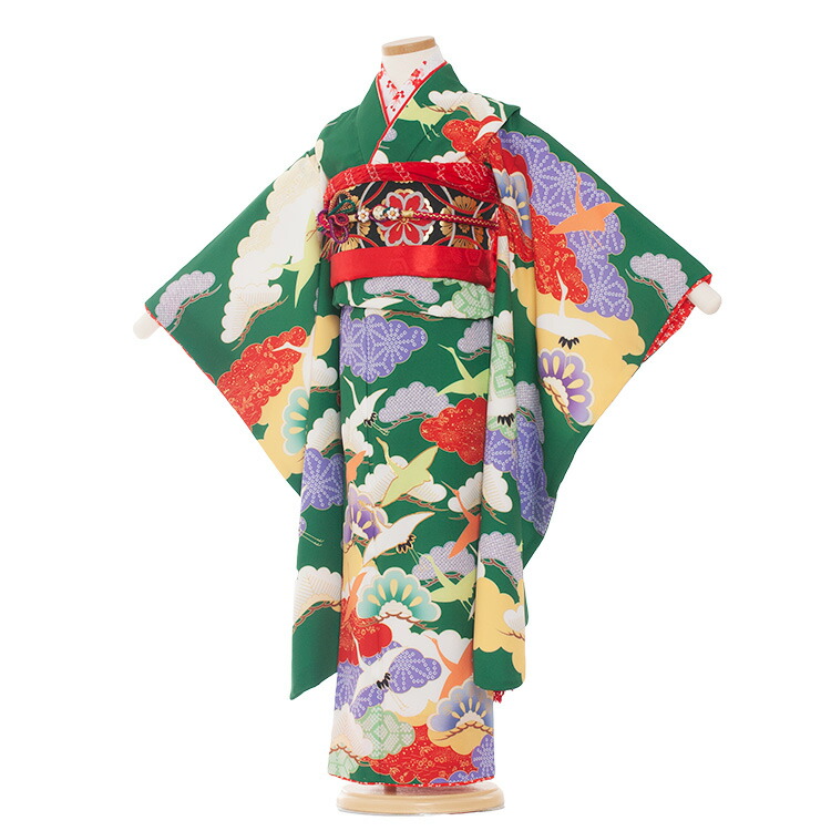 七五三 女の子7歳着物・帯セット　赤絞り風　レトロ　アンティーク 七五三 着物 レンタル 7歳 女の子 【赤黒金万寿菊】 7歳 七五三