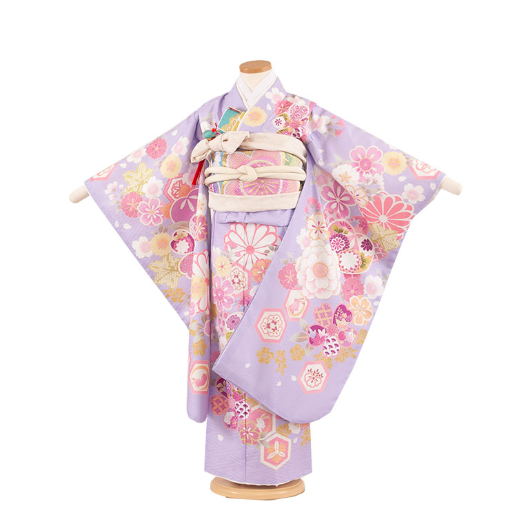 【賃借】七五三賃借（7歳御嬢さん挙げ句の果て帯） 7328 式部浪漫 ラベンダー 桜 うさぎ 今めかしい 好いたらしい 一般受け  挙げ句の果て帯 七五三賃借 お召しもの賃借 フルセット 帯 フルセット賃借 6歳 7歳御姉さん 数え年 赤ちゃん 御前上等 愛くるしげ  京都 和装 新品足袋差し上げ物 往復貨物輸送無料