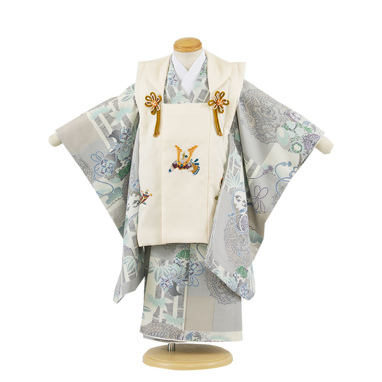 七五三　3歳　男の子　アンティーク　お着物　被布　セット　子供着物　青　鶴 楽天市場】【レンタル】七五三 3歳 男の子 3A20 水色 鶴 被布