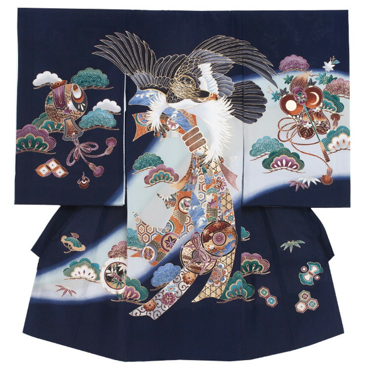 楽天市場】【レンタル】お宮参り 男の子 / 203a黒×水色に鷹と兜