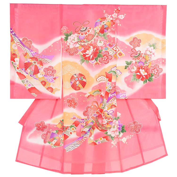 【レンタル】お宮参り 女の子 /30(正絹)ピンク地 毬と華 夏用 絽 / レンタル 帽子 よだれかけ 着物 お宮参り着物 女児 祝い着 女 のしめ 産着 初着 宮参り 京都 赤ちゃん ベビー帽子セット無料レンタル かわいい 送料無料