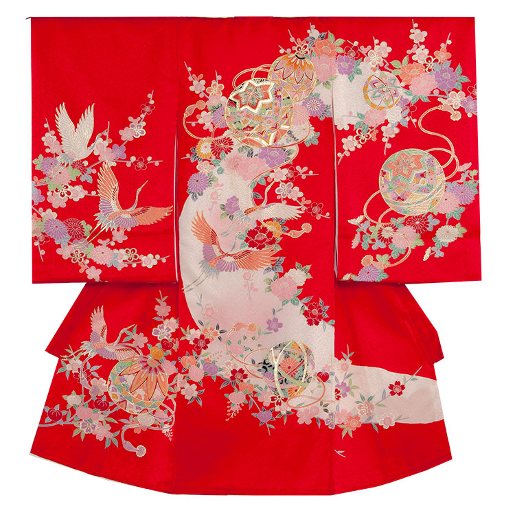 お宮参り 着物 女児 祝い着 女 のしめ 産着 初着 宮参り 京都 赤ちゃん ベビー帽子セット無料レンタル かわいい 送料無料 お宮参り女の子1422 正絹 赤色 まり 鶴 日本産