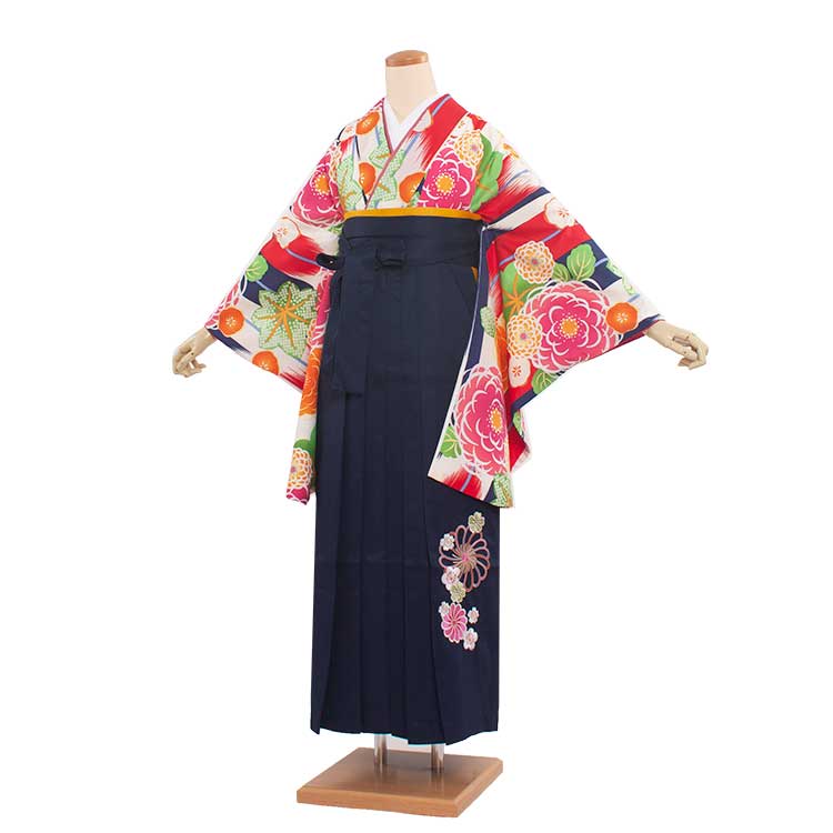 【レンタル】卒業式 袴 レンタル 女 女性 レンタル 卒業袴レンタル 卒業式袴セット 着物 レンタル 二尺袖 着物 袴 フルセット 女性 大人 大学生 専門学生 卒業式 謝恩会 新品足袋プレゼント 往復送料無料3AG0075 花々 刺しゅう紺袴