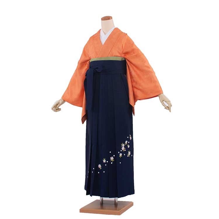【レンタル】 卒業式　袴レンタル レンタル袴女袴（0333）オレンジ紋なし/紺袴95　着物レンタル　卒業袴　フルセットレンタル　大人用　先生用　女性　大学　短大　専門学校　謝恩会　卒業式袴　２月　３月　４月　袴レンタル　春　往復送料無料★fy16REN07★