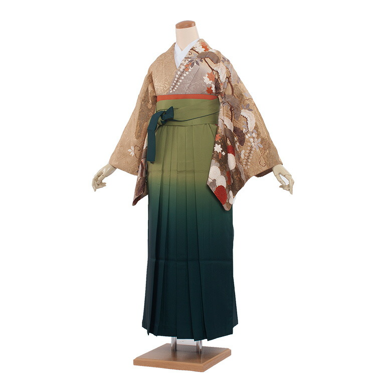 【レンタル】 卒業式　袴レンタル レンタル袴女袴（8175）からし地和花/緑袴95　着物レンタル　卒業袴　フルセットレンタル　大人用　先生用　女性　大学　短大　専門学校　謝恩会　卒業式袴　２月　３月　４月　袴レンタル　春　往復送料無料★fy16REN07★