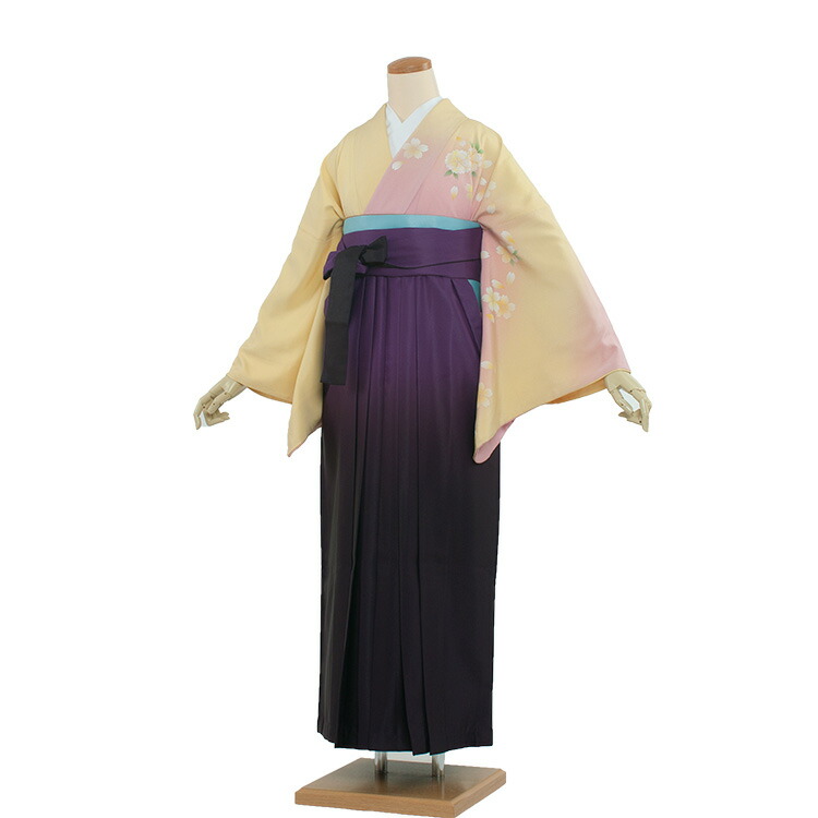 【レンタル】 卒業式　袴レンタル レンタル袴女袴（8196）クリームイエロー/紫袴95 着物レンタル　卒業袴　フルセットレンタル　大人用　先生用　女性　大学　短大　専門学校　謝恩会　卒業式袴　２月　３月　４月　袴レンタル　春　往復送料無料★fy16REN07★