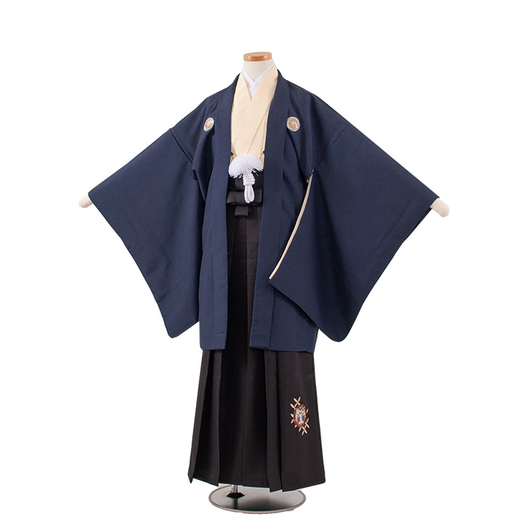 【レンタル】【かんたん着付け袴】小町kids 紺×黒 1650 小学校 卒業式 13参り 羽織袴 13歳 セット 袴 男の子 男の子 フルセット レンタル 簡単着付け 13歳男の子 はかま 男児 袴セット おしゃれ 和装 貸衣装 新品足袋プレゼント ★往復送料無料★|着物レンタル 京都ちりめんや