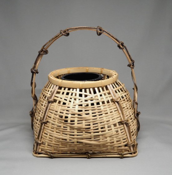 美品 籠 唐物 手付松葉籠 島田竹宝斎作 生花籠 箱付き 茶道具 茶道具