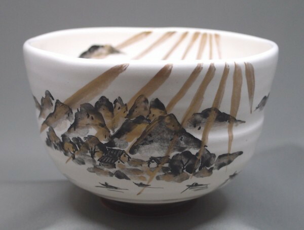 大石督幸　伊羅保紅葉茶碗　共箱　直径12.8cm 東H5-1217① 大石督幸 伊羅保紅葉茶碗 共箱 直径12.8cm 東H5-1217①