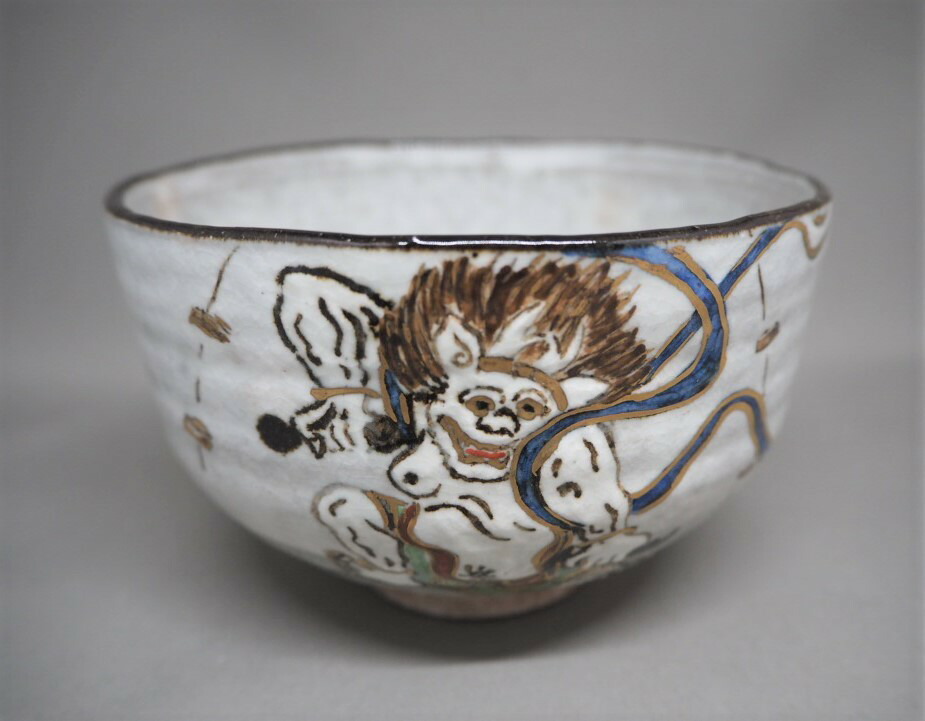雷神絵 茶碗 浅見与し三|京都 茶道具 出野祐
