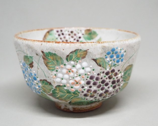 灰釉紫陽花絵 茶碗   中村良二