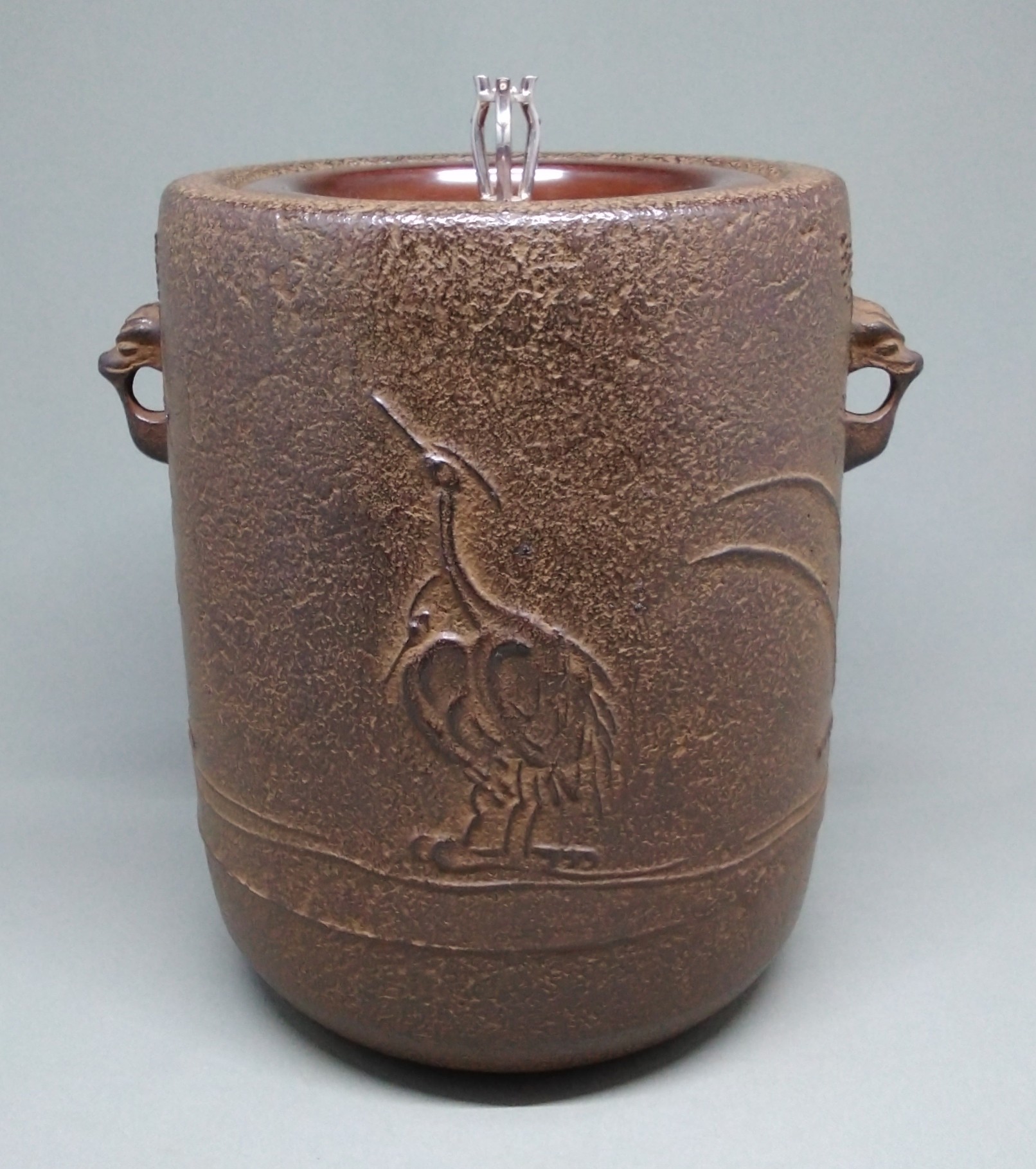 茶道具　石目釜環　和田美之介　作　高級　釜環　表千家　裏千家　【匿名配送】 双鶴地紋 宝珠釜 和田美之助(作) 共箱 炉用 | 古美術ささき