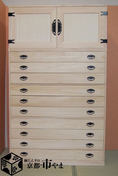 楽天市場】焼桐調 うづくり 牡丹 衣装桐箪笥 桐たんす 5段＋観音開き