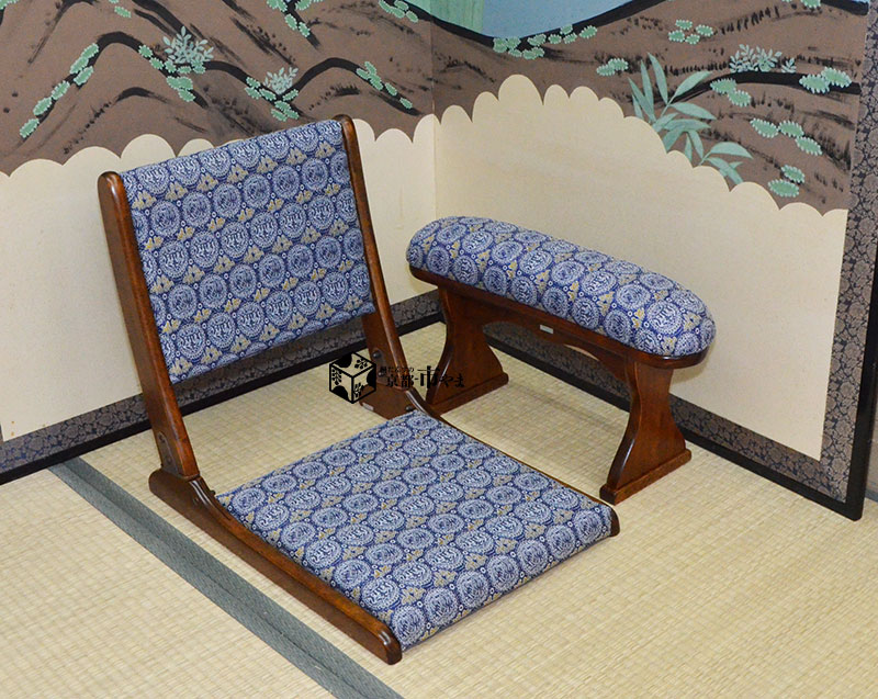 折りたたみ 座居敷き＆脇息 飛鳥 青碧 肘置き ジャガード張 ウレタン仕上 ゴールドあり 関東～九州貨物輸送無料