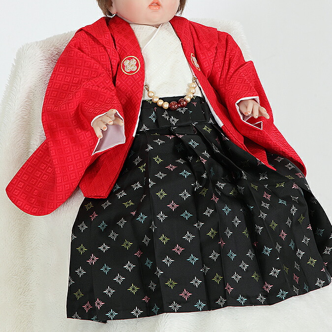 【レンタル】【1歳 お食い初め(百日祝い） 初節句 レンタル】【100日祝い着 レンタル】【100日祝い着 着物】【お食い初め レンタル】【お食い初め 着物】【初節句 レンタル】【初節句 着物】【男児】【着物レンタル】【祝着レンタル】【往復送料無料】 B100-6 赤 羽織袴