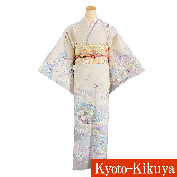 【レンタル】訪問着レンタル フルセット お宮参り 七五三 結婚式 着物 入学式 母親【往復送料無料】51 ベージュ 雲取り 30代・40代
