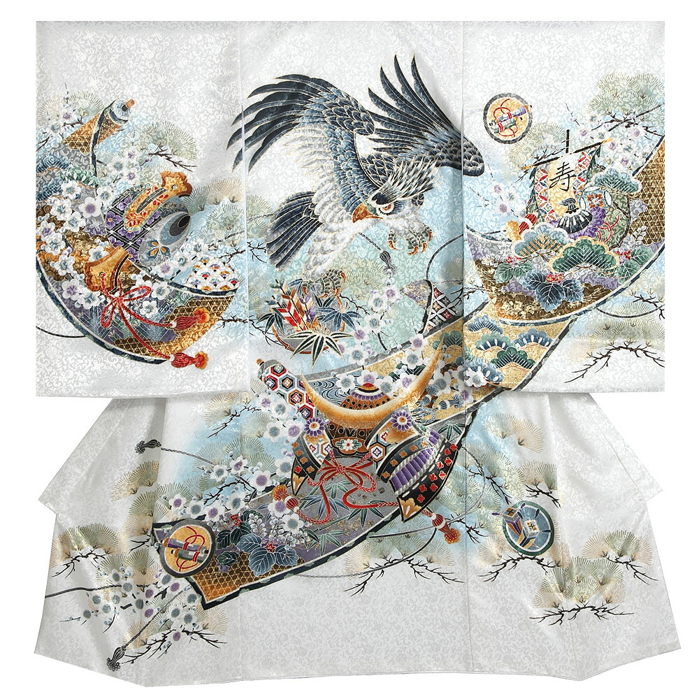 ＼名づける書差し上げ物中／【賃借】お宮参り 御召しもの 賃借 御坊っちゃん/お宮参り 賃借 御坊っちゃん【京都きくや】【往復貨物輸送無料】B33 白地 鷹 兜 鼓