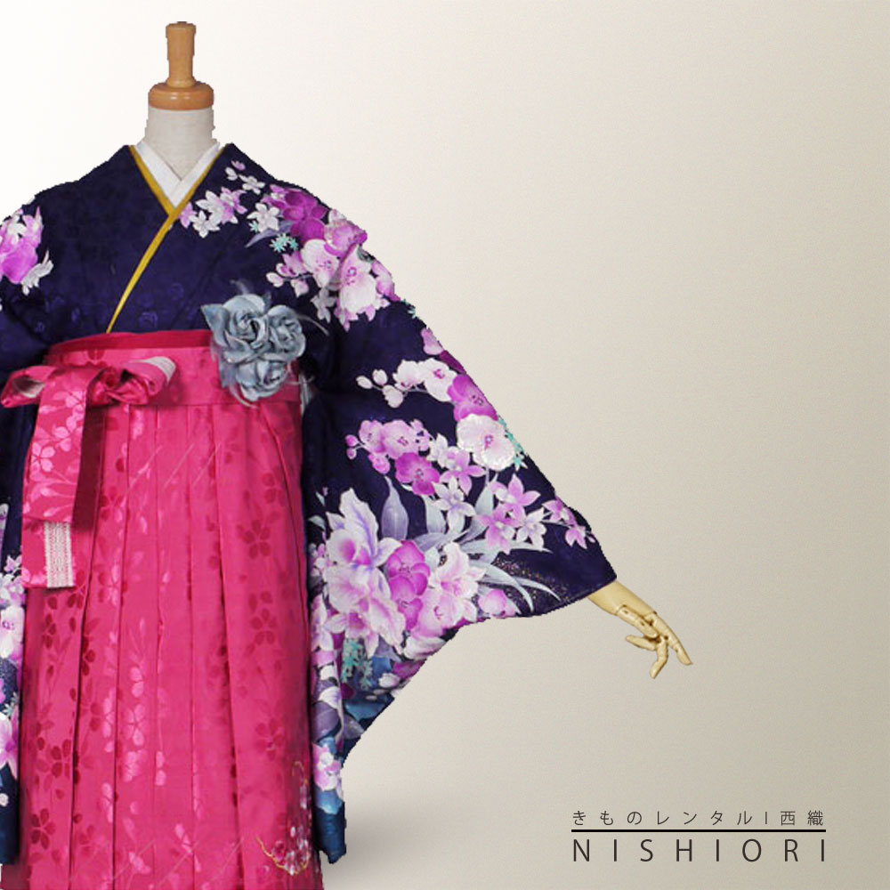 二尺袖 着物 袴 紫 パープル フルセット ピンク LLサイズ レンタル 