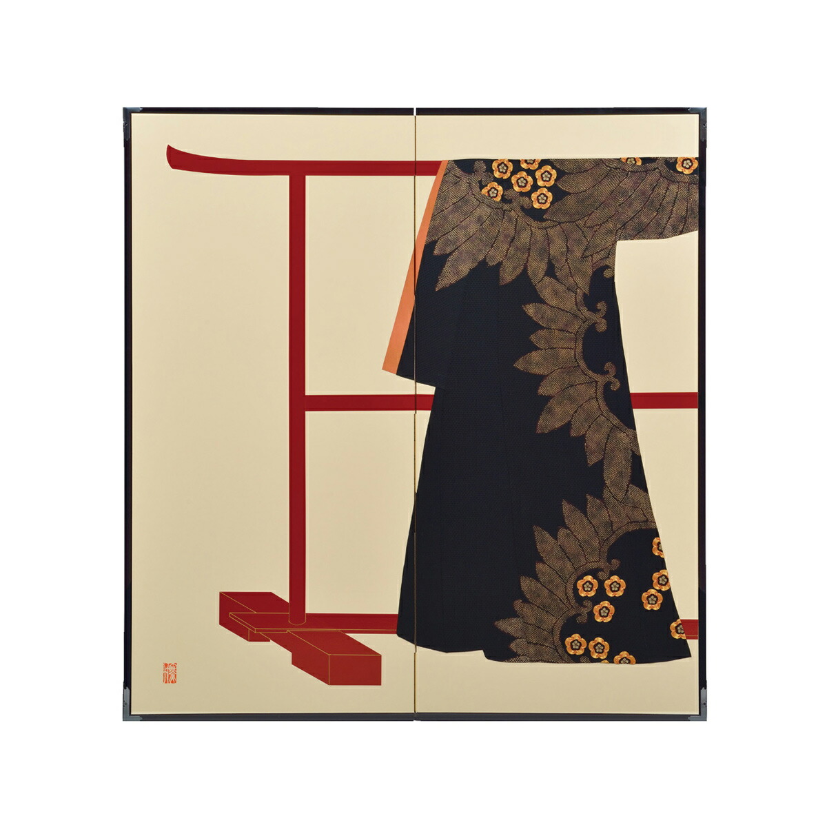 楽天市場】花笠模様・黒・たが袖元禄小袖復元屏風・黒竹節人