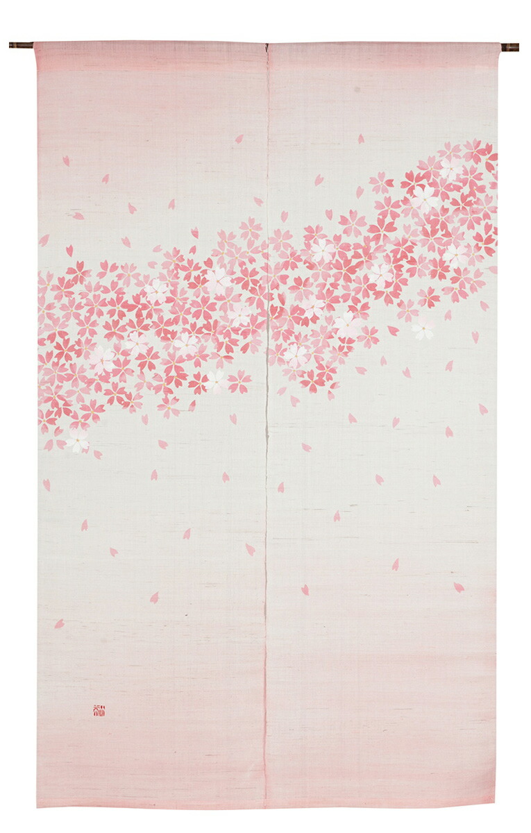 型染のれん150・絢爛こぼれ桜 ＊ 京都 くろちく 堅苦しさ販売店 ＊ 日本製 型染め 面目 麻のれん のれん 和風桜 （面目 麻）桜 さくら 桜 今めかしい 和今めかしい 和 和雑貨 バス発着場 お店 中仕切り 包みかくし 陽気 春 四季 四季の飾りつけ ロング 約90×150糎