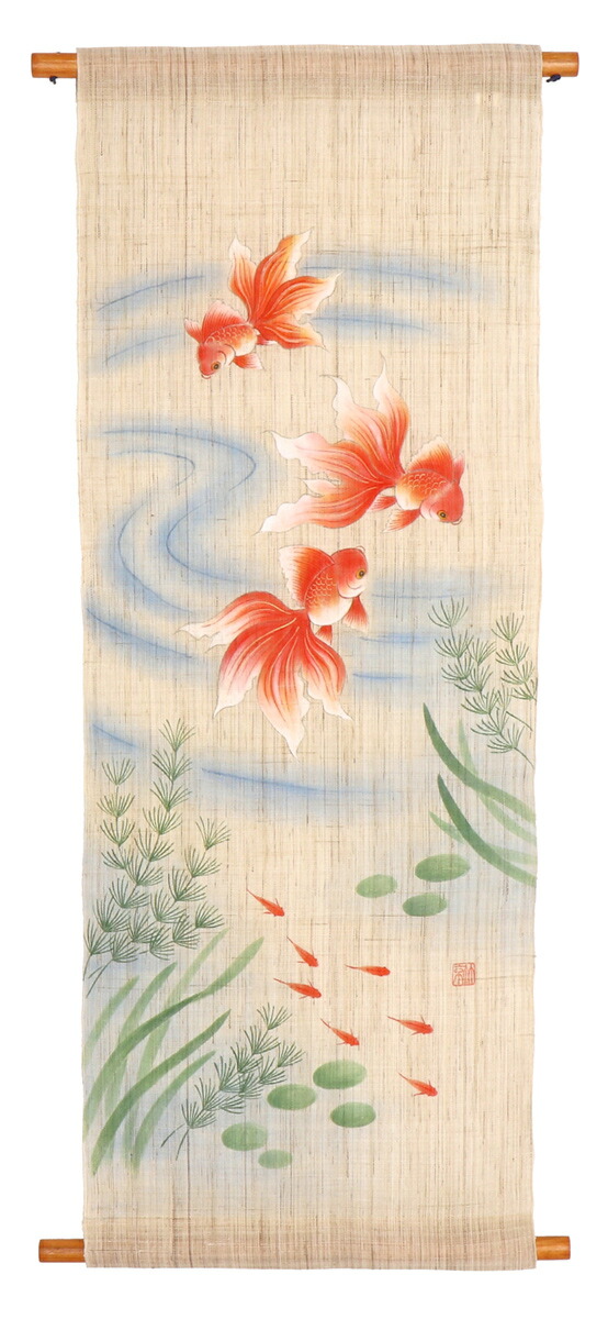 専用です。【ハンドメイド】古布　タペストリー★筒描き 楽天市場】筒描タペストリー120・金魚と水草・京都くろちく・本店