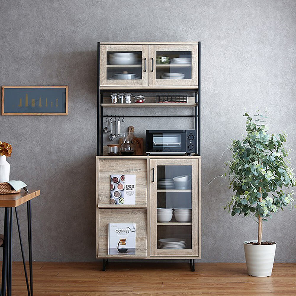 国内発送 北欧 ブルックリン 大型電子レンジ対応 キッチン 台所 ヴィンテージ レンジラック キッチンボード 収納 食器 レンジ台 ガラス扉付きキッチンボード ｓｅｌｖａ セルヴァ ナチュラル ナチュラル レトロ シンプル モダン 人気 おしゃれ 西海岸 キッチン収納
