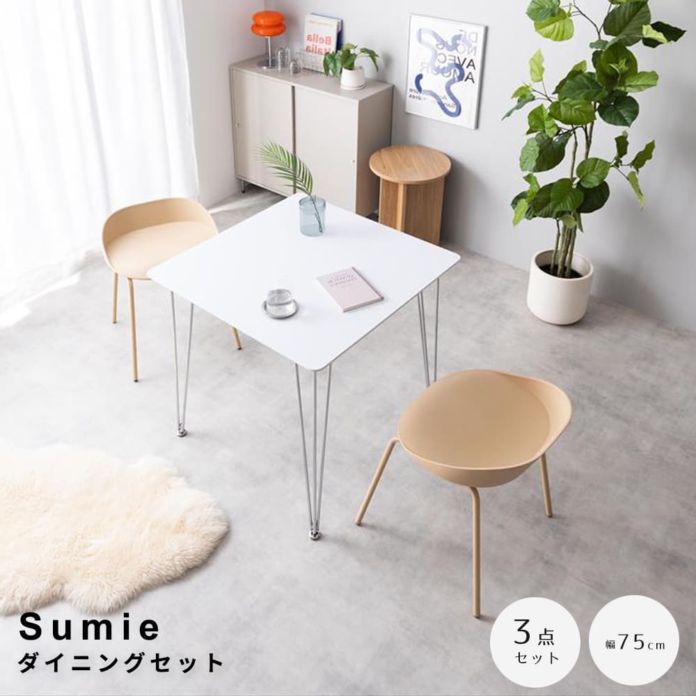 【 お買い物マラソン★ポイント5倍】 ダイニング3点セット 幅75cmタイプ ダイニングテーブルセット ダイニングセット 2人掛け 2人用 3点セット ダイニングチェア 2脚セット 椅子 イス 食卓テーブル 正方形 角形 白脚 シルバー脚 一人暮らし|kyoto meglas 店