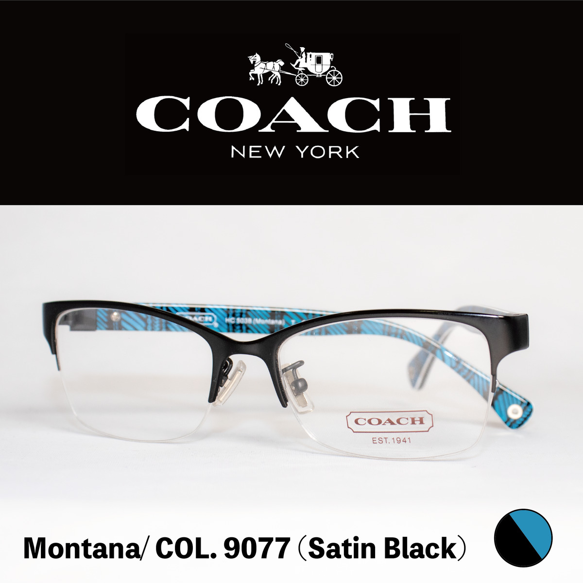 17080円 売り切れ必至！ COACH OHC5038 Montana 9077 Satin Black レディース アイウェア 女性 メガネ 眼鏡  フレーム コーチ モンタナ ブルー ターコイズ エスニック デザイン 柄 模様 伊達メガネ ブラック 青 黒 プレゼント ブランド ファッション