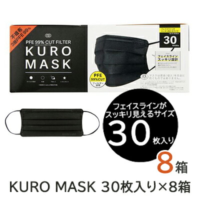 【ポイント3倍 4/4 20時から】 【個人様購入可能】 KURO MASK 30枚入り×8箱 送料無料 75561 4,331円