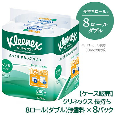 【ポイント3倍 4/4 20時から】 【法人・企業様限定販売】 クリネックス 長持ち 8ロール 45m ダブル ×8パック 送料無料 00552