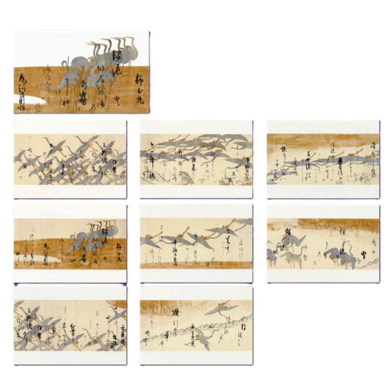 鶴下絵和歌巻 本阿弥光悦筆 俵屋送達絵 一巻 京都国立博物館絶版 縮小絵巻物〈重文 鶴図下絵和歌巻〉書：本阿弥光悦 画：俵屋宗達